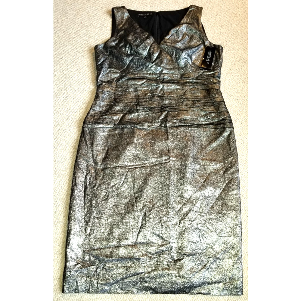 NWT $598 Womens Dress-LAFAYETTE 148 NY-silver iridescent sheath Old Money-12